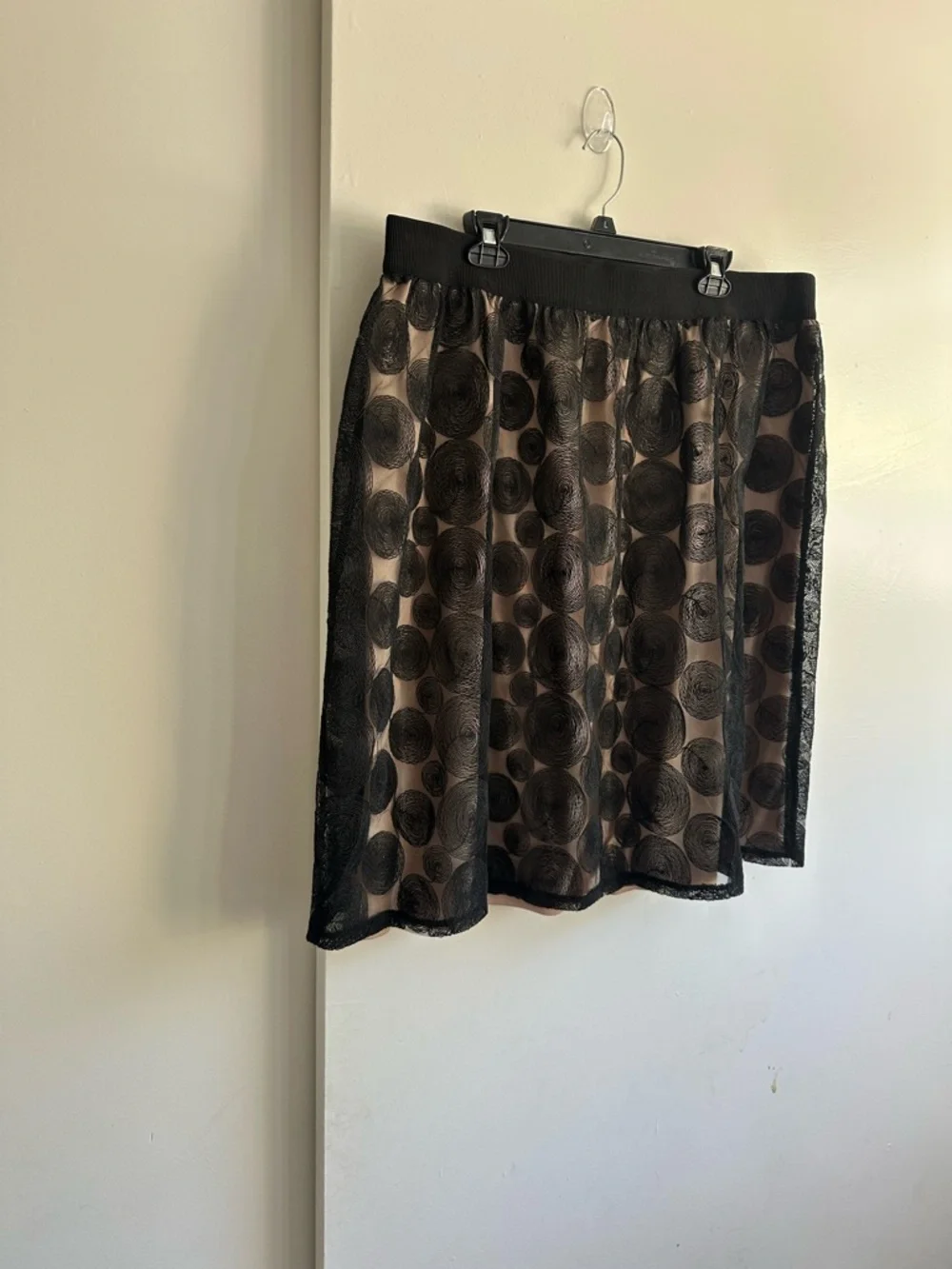 Lane Bryant Black Sheer Polka-Dot Overlay Midi Skirt with Nude Lining